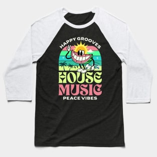 HOUSE MUSIC  - Happy Grooves , Peace Vibes (white/lime/pink) Baseball T-Shirt